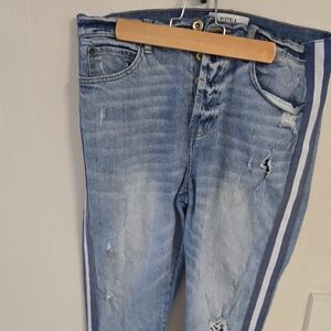 Pistola Blue Distressed Boyfriend Jeans with Stripe